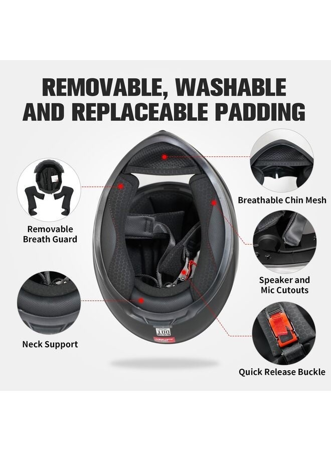 خوذة دراجة نارية تغطي الوجه بالكامل للرجال والنساء، خوذة دراجة نارية للطرقات مكونة من 4 طبقات مع واقي شمس عالي الدقة من البولي كربونات، خوذة ABS قابلة للتهوية ومناسبة للبالغين (أسود-أبيض، مقاس L) - Image 4